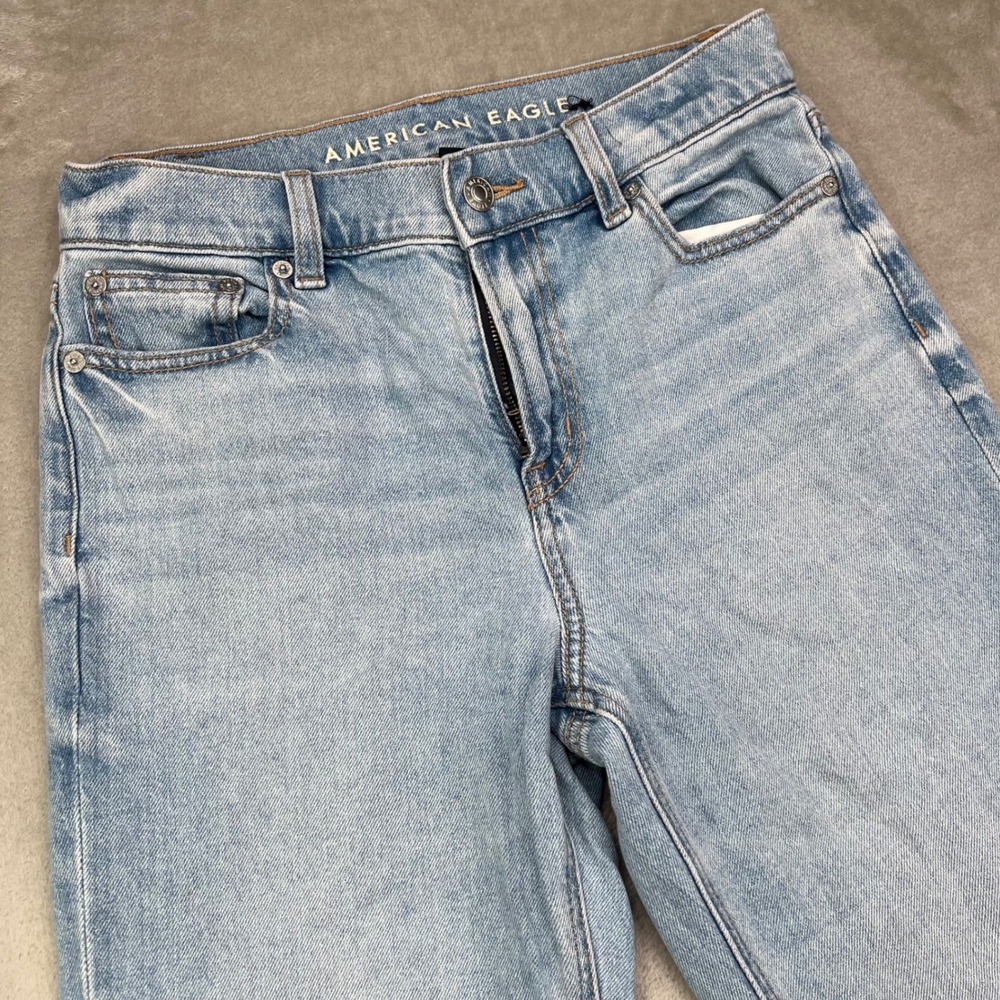 American Eagle Super High-Rise Straight Jeans Women 0 X-Short Light Wash Stretch